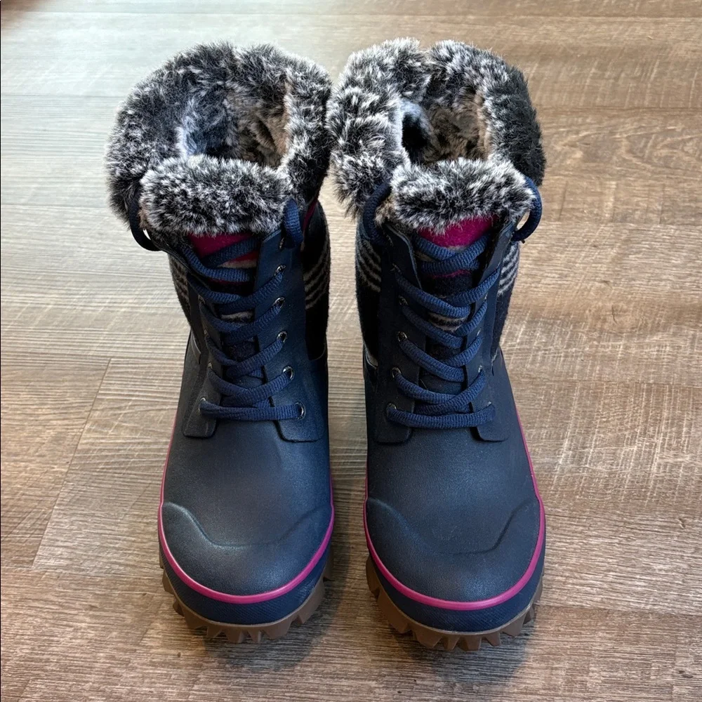 Bogs Arcata Stripe Snow Boot Women’s 6 Navy Wool Blend Waterproof Winter Snow